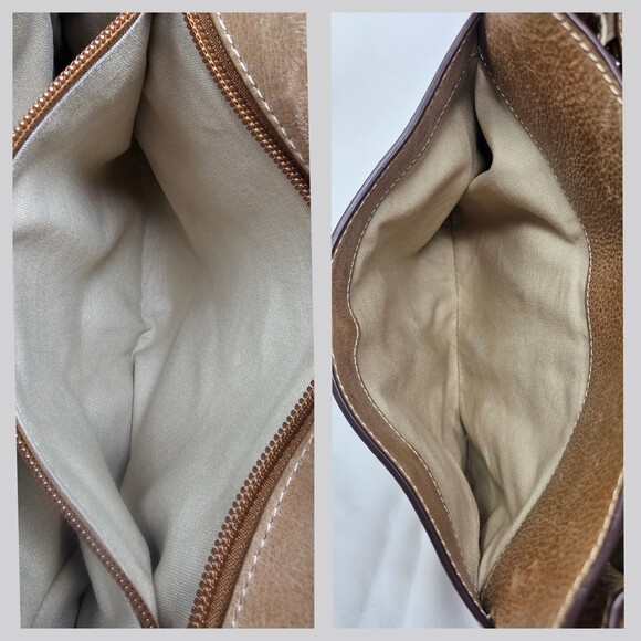 Frye Tan Distressed Leather Reed Flap Satchel Bag Purse Shoulderbag Top Handle - Picture 8 of 13